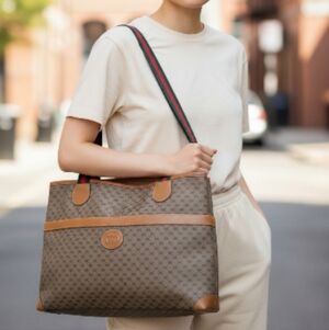 Gucci Beige Monogram Tote with Green and Red Straps